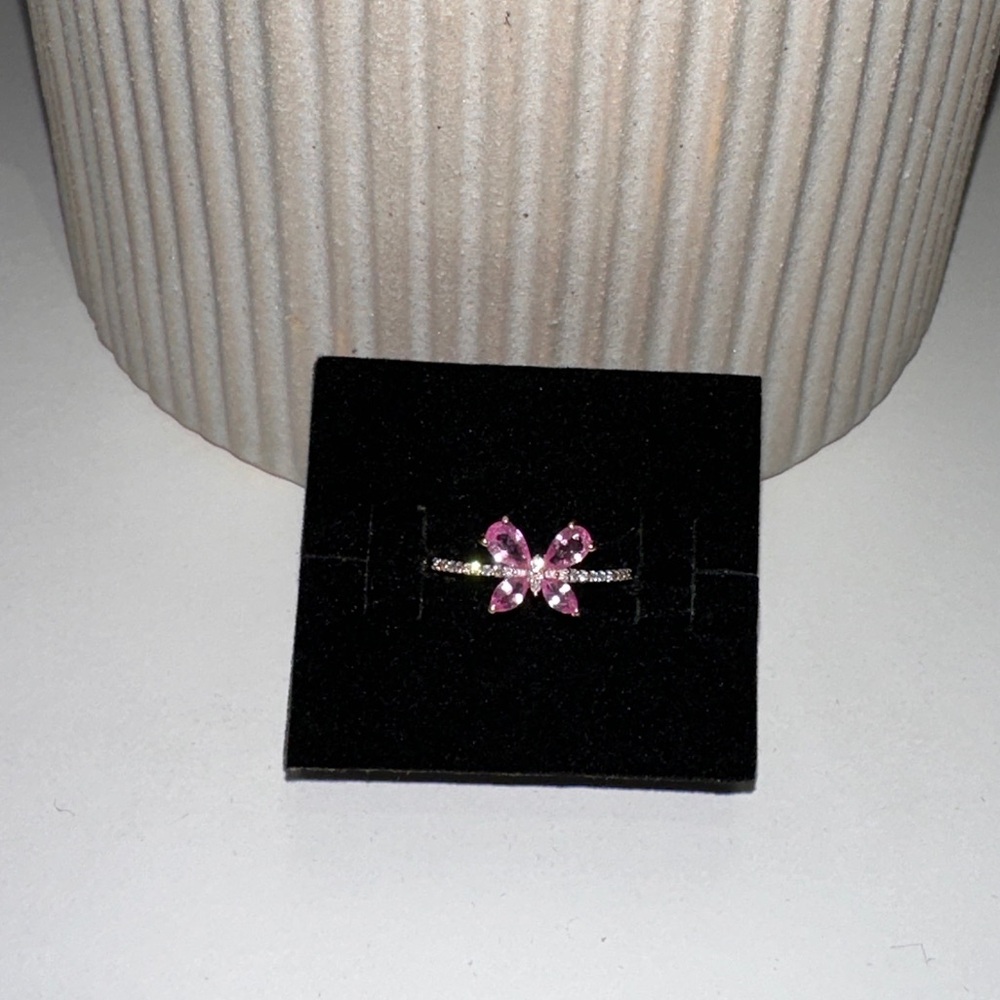 18k Yellow Gold Natural Pink Sapphire and Diamond Butterfly Ring